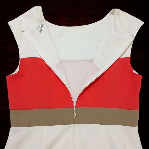 Studio One New York Women’s Coral Cream Colour Block Classy Sheath Dress Size 12 - Picture 6 of 13